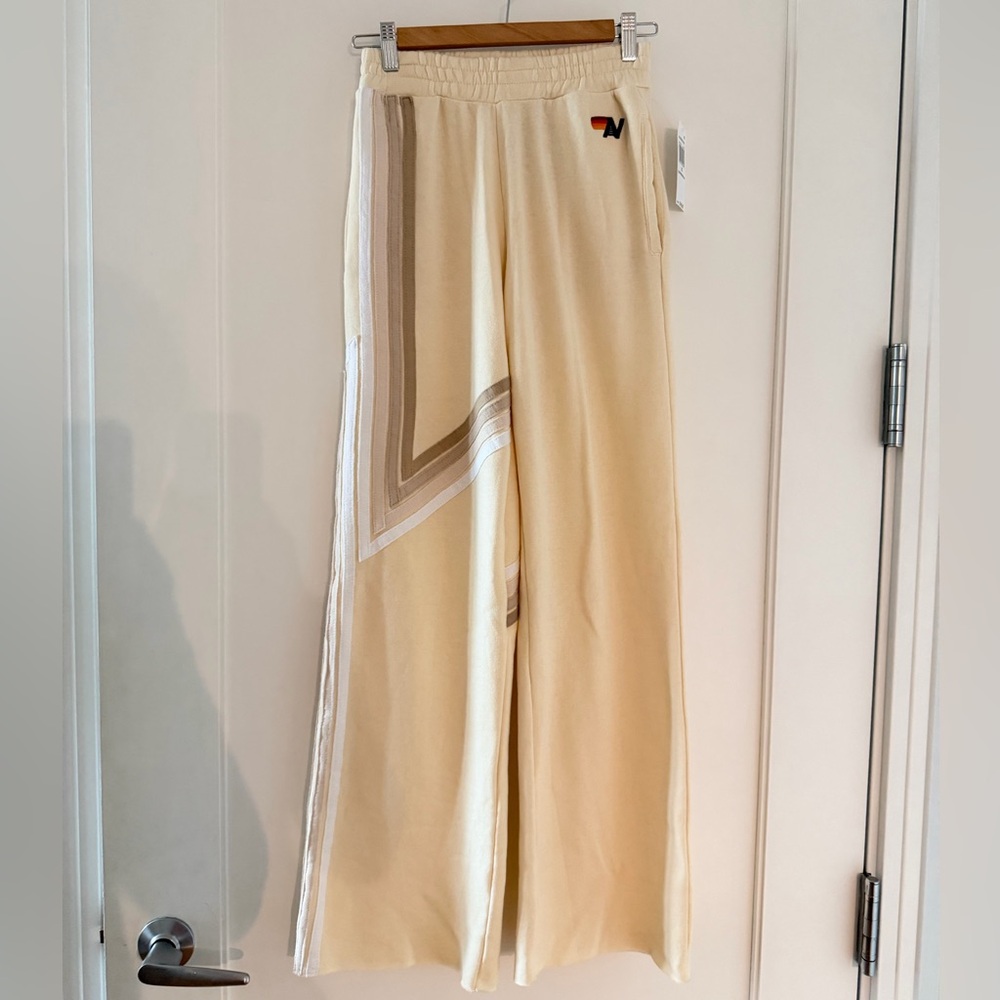 Bloomingdale's Cream Pants with Rainbow Accent